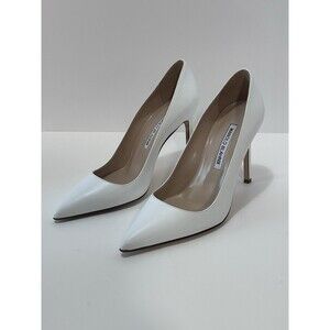 Manolo Blahnik BB White Genuine Leather Heels Pumps Size 36 Women Shoes Pointed